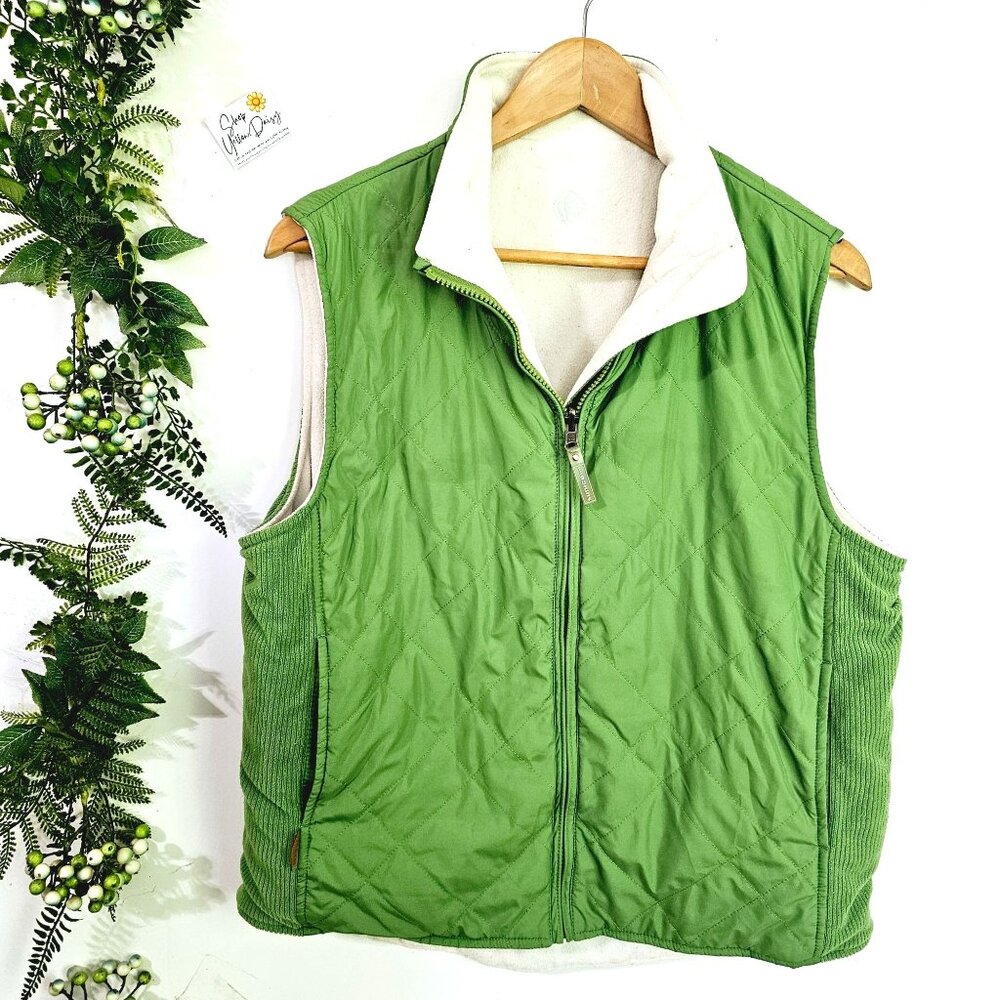 Vintage‎ Sunice Reversible Quilted Fleece Vest Green Cream Gorpcore Outdoorsy